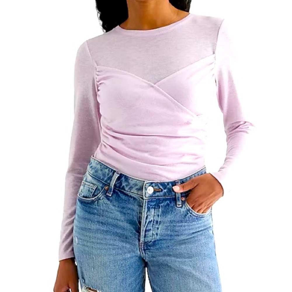 Fitted Shiny Lightweight Crew Neck Blouse